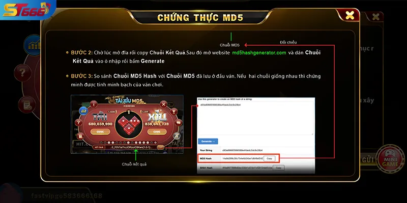 Dùng công cụ MD5 để kiểm tra kết quả ván chơi dễ dàng