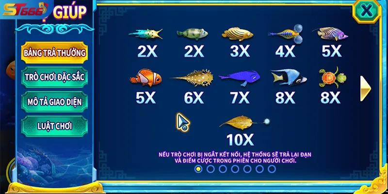 Giao diện mục tiêu cá trong bắn cá Long Vương ST666