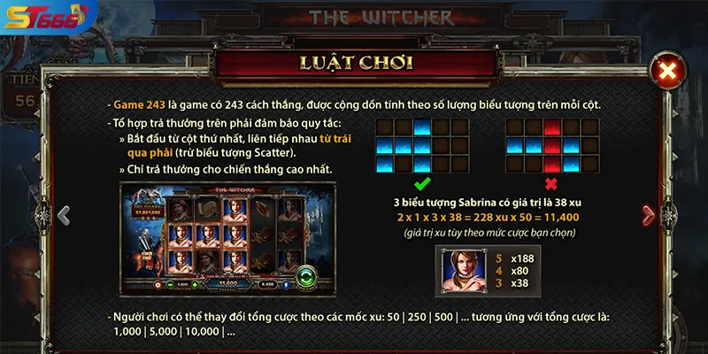 243 cách thắng trong slot The Witcher, tạo tổ hợp linh hoạt