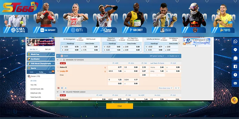 Một số sảnh cược tích hợp trong ST666 như SABA, CMD368,...